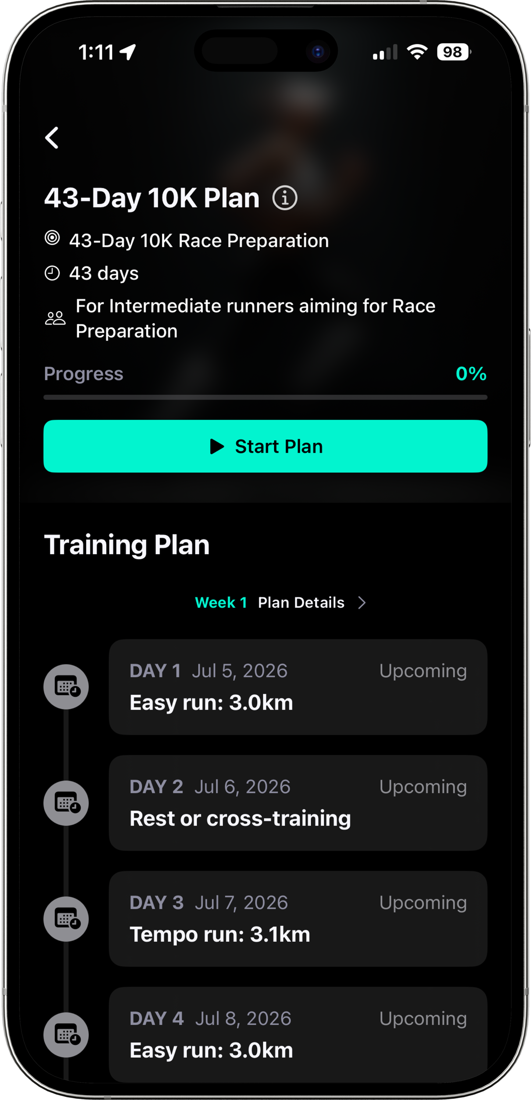 Weekly training schedule
